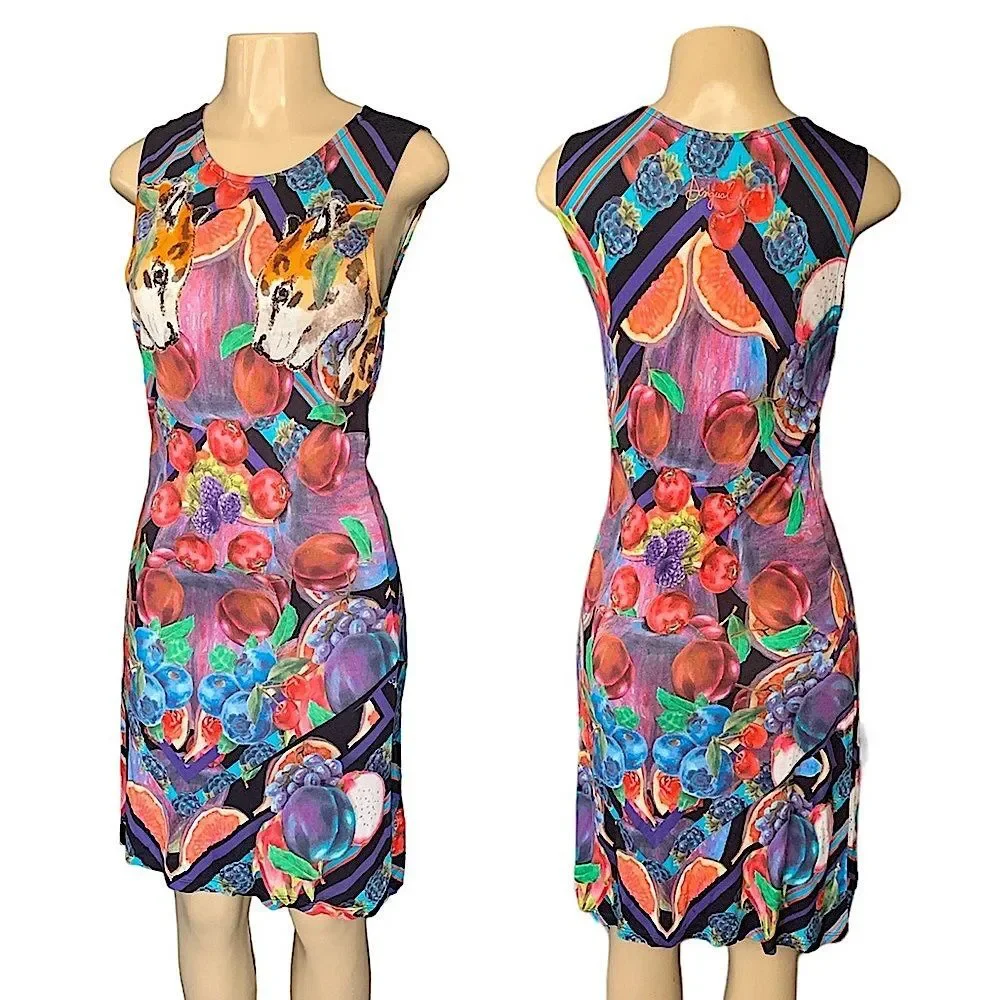 Blue Dress with Fruit Print Nika Size M - Picture 2 of 15